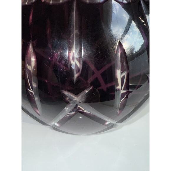Vintage Gorham Lady Ann Purple Crystal Glass Cut To Clear Bowl Vase Dish 6x5” - Picture 4 of 8